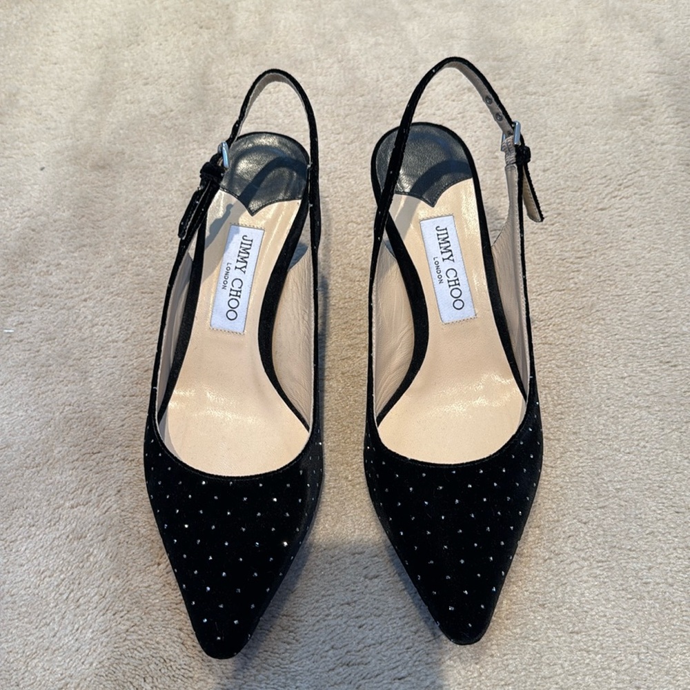 JIMMY CHOO Erin Glitter Spotted Velvet Slingback - 39.5/ 9.5